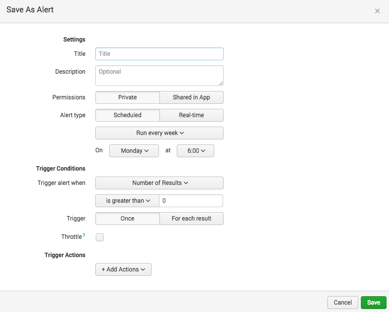 Splunk alert editing dialog