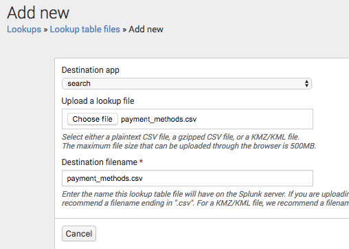 Add Splunk Lookup File