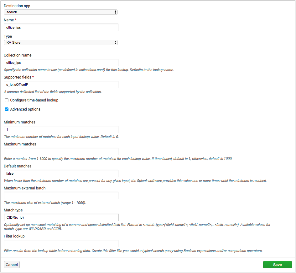 Configure Splunk KV Store Lookup