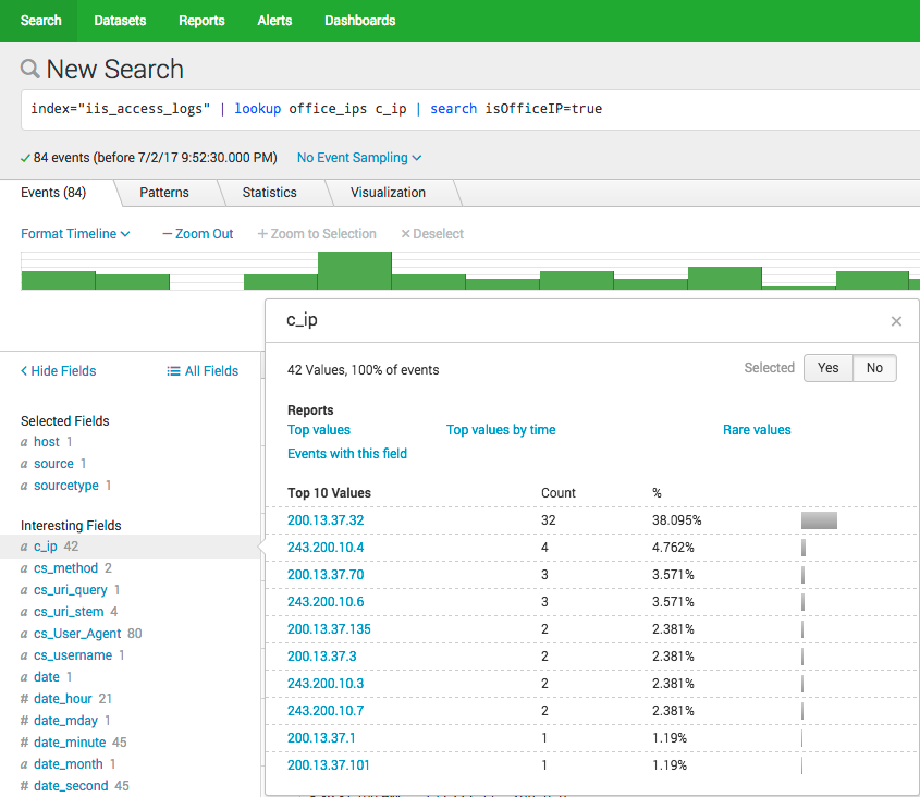 splunk lookup wildcard