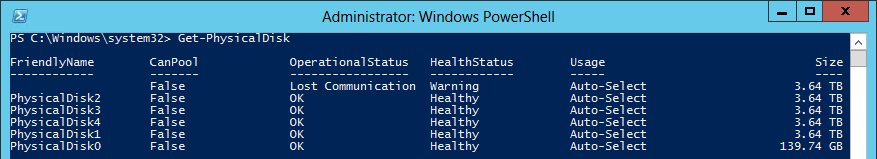 Get-PhysicalDisk with drive replaced